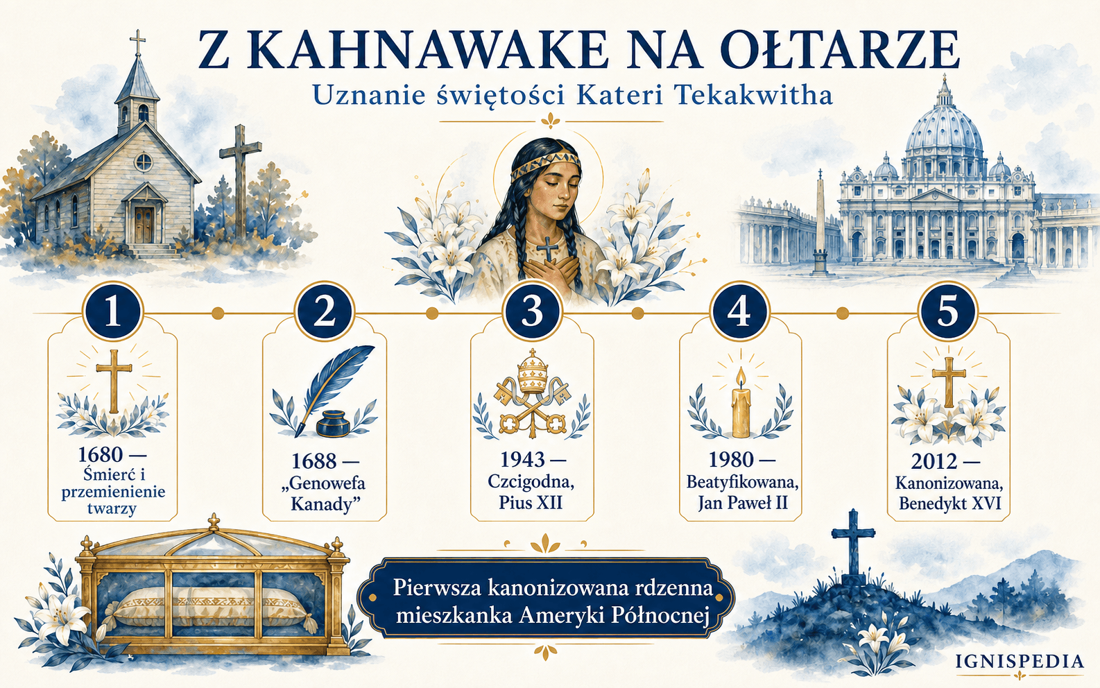 Oś czasu uznania kościelnego świętej Kateri Tekakwitha