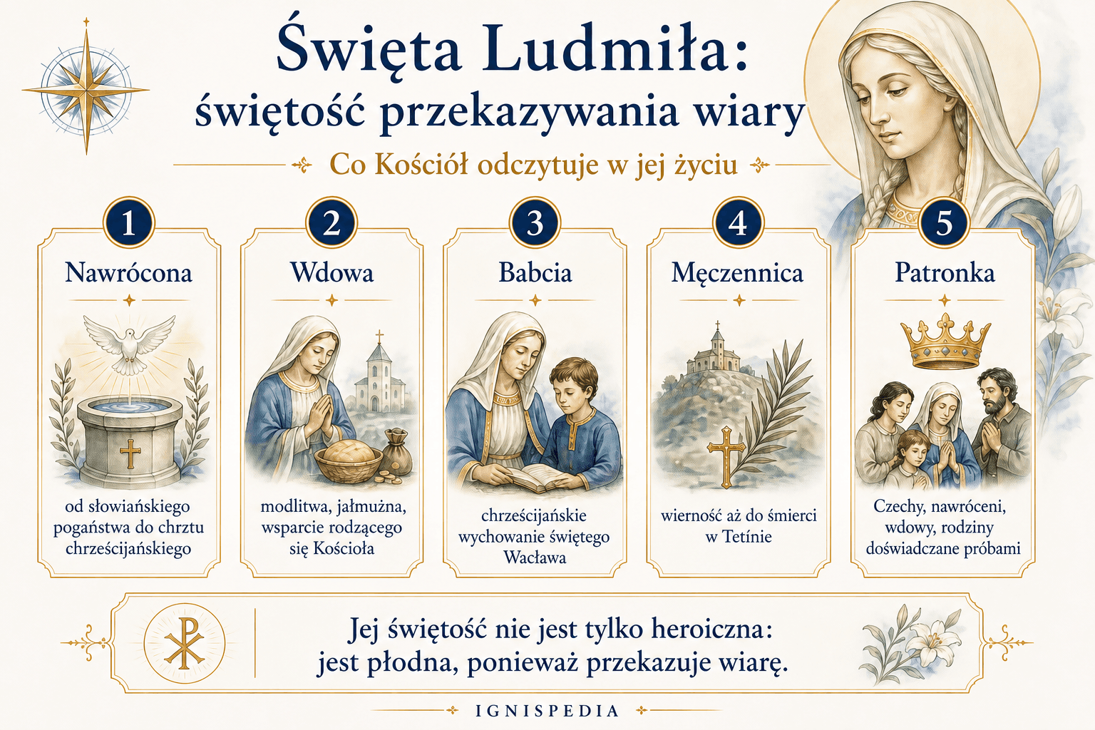 Polska infografika o świętości i przekazywaniu wiary przez świętą Ludmiłę