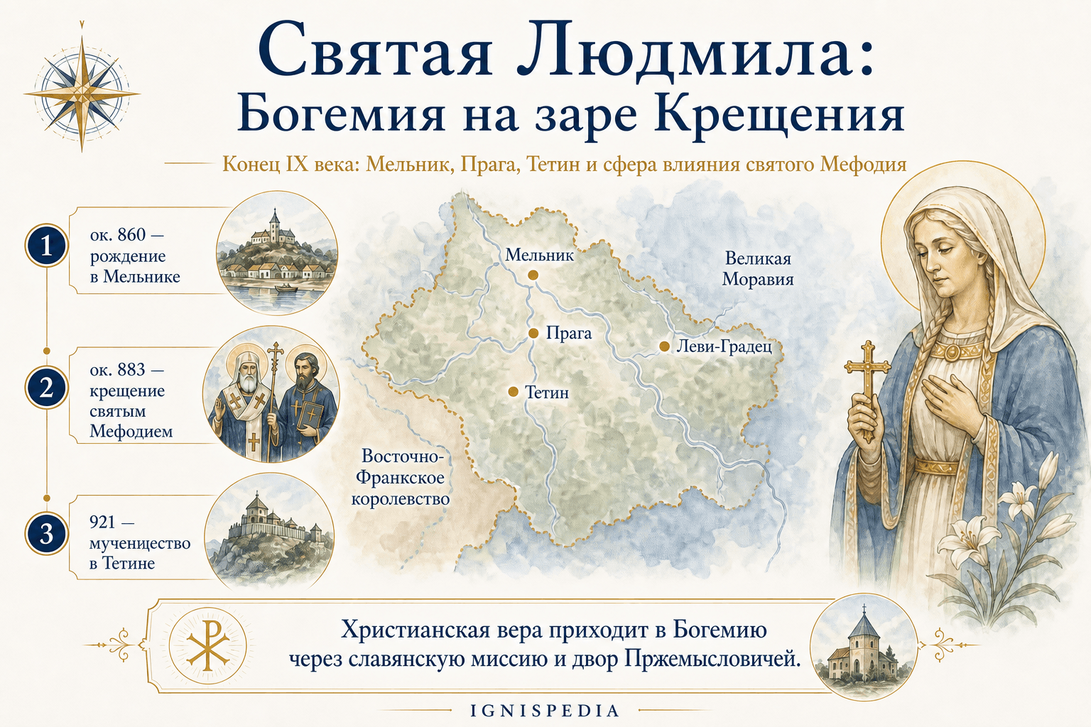 Историческая карта Богемии Пржемысловичей во времена святой Людмилы