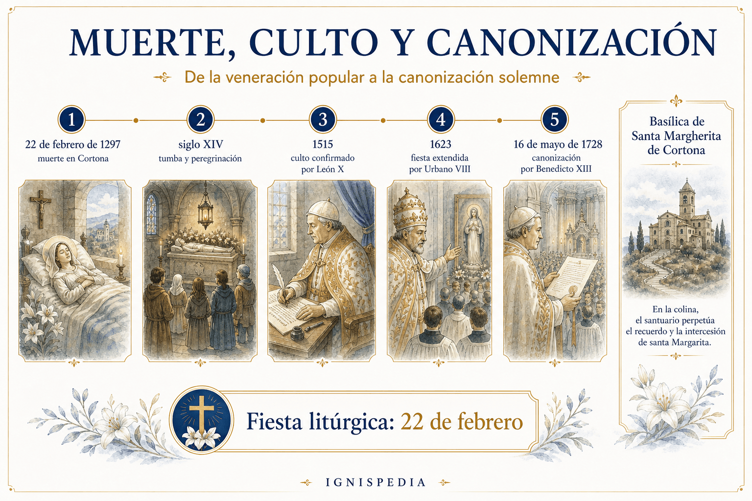 Línea de tiempo de la muerte, el culto y la canonización de santa Margarita de Cortona