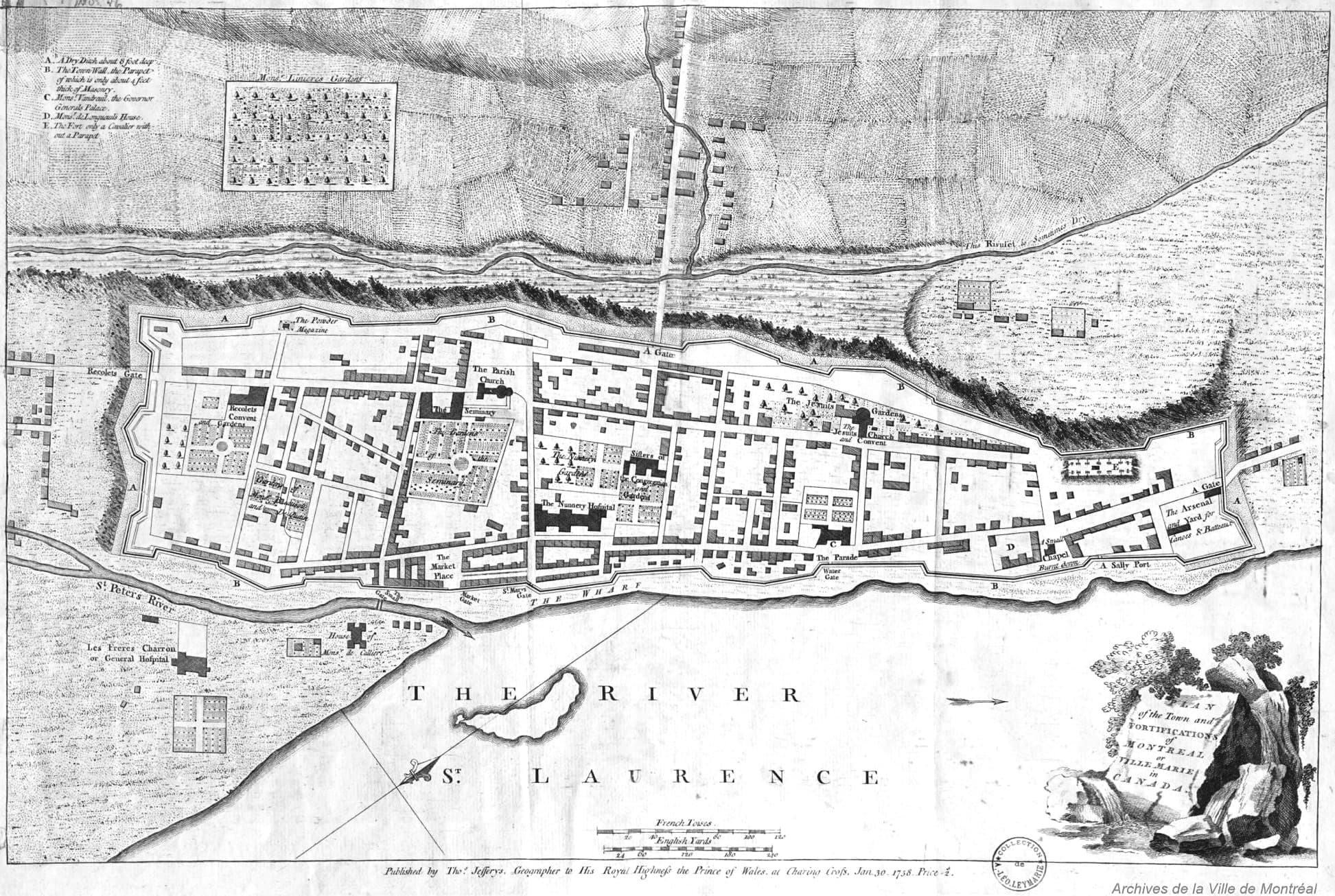 Map of Montreal and its fortifications published by Thomas Jefferys in 1758