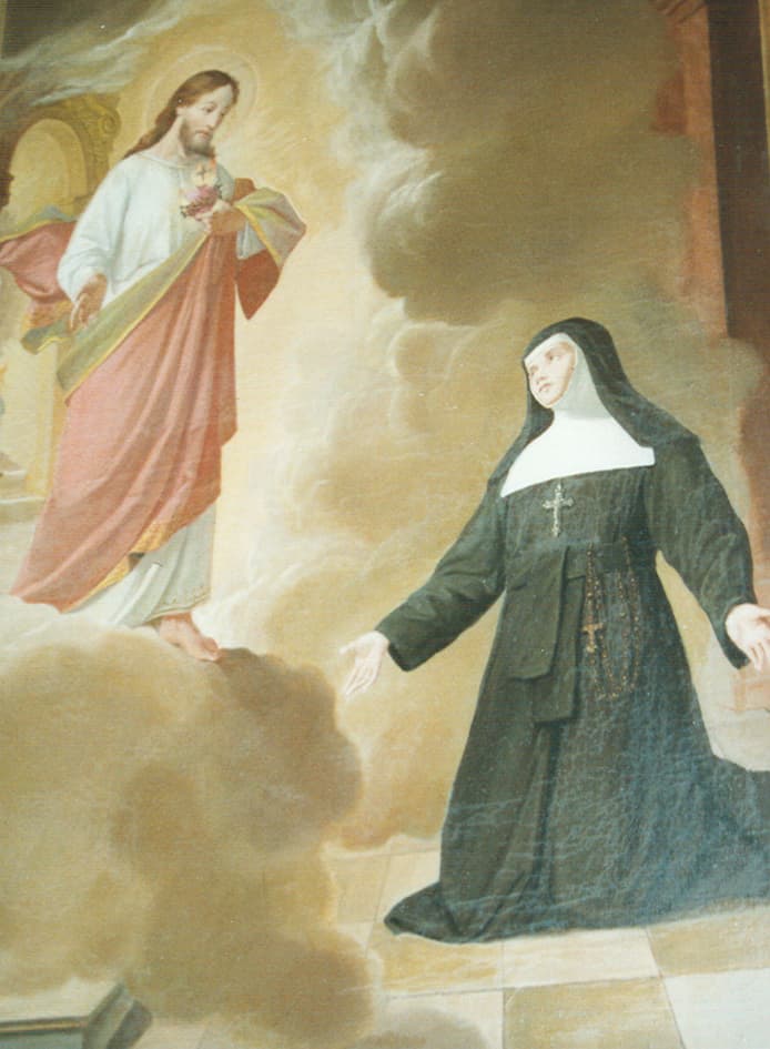 Pintura que representa a Cristo mostrando su Corazón a Margarita María