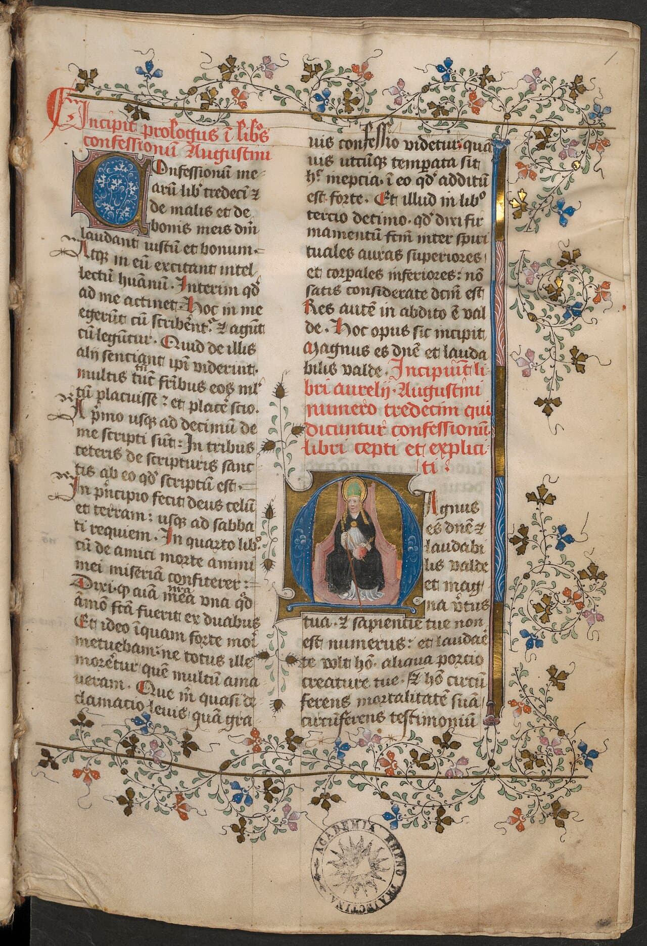 Miniatura iniziale di un manoscritto delle Confessioni di sant'Agostino