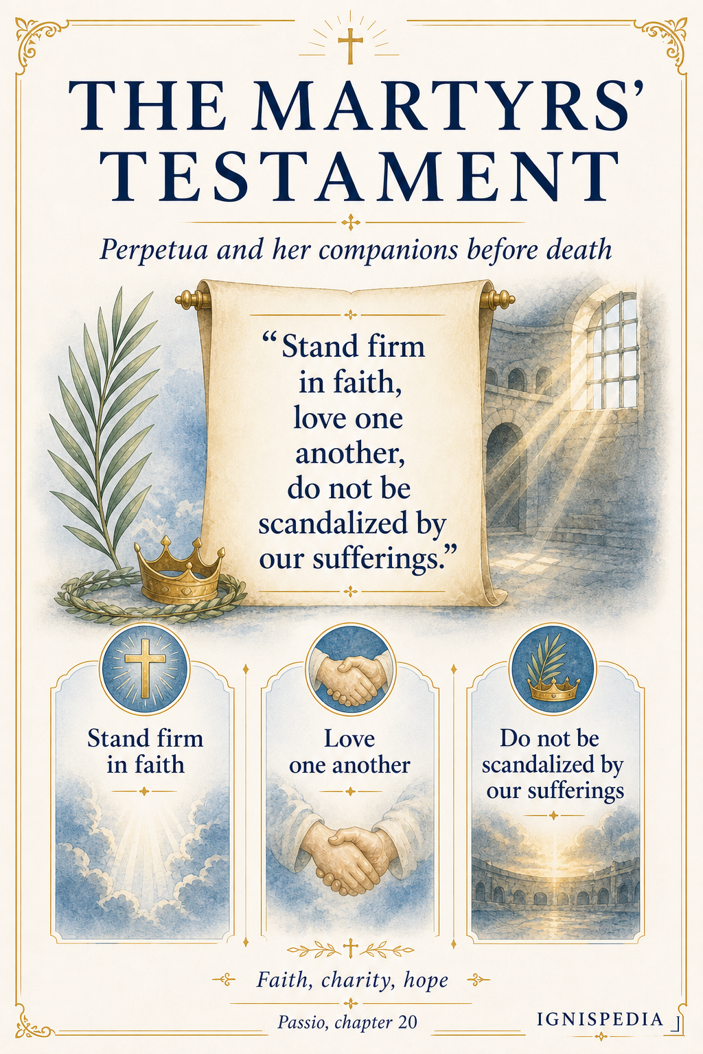 Infographic of the martyrs' testament: faith, charity and hope