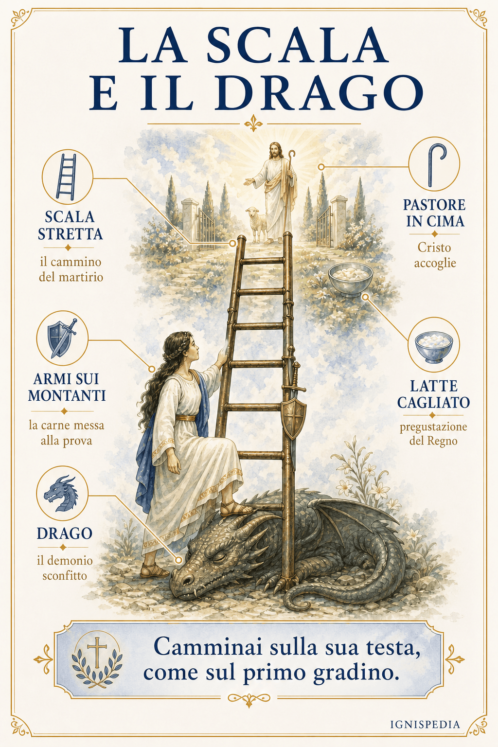 Infografica della visione della scala e del drago di santa Perpetua