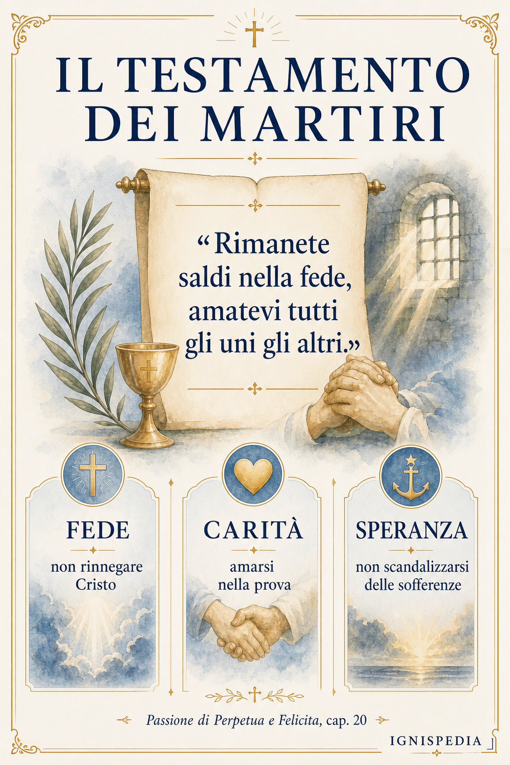 Infografica del testamento spirituale dei martiri: fede, carità e speranza