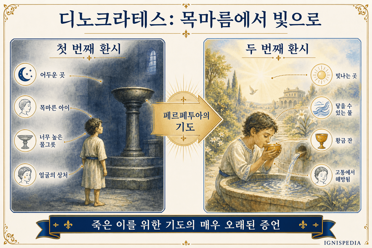 성녀 페르페투아가 본 디노크라테의 두 환시 인포그래픽