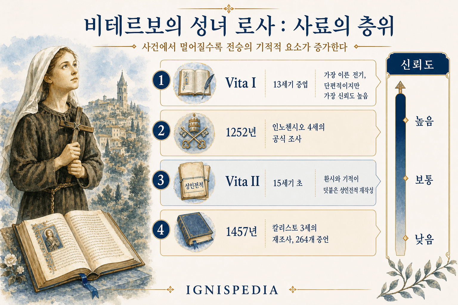 비테르보의 성녀 로사에 관한 자료 층위학 인포그래픽