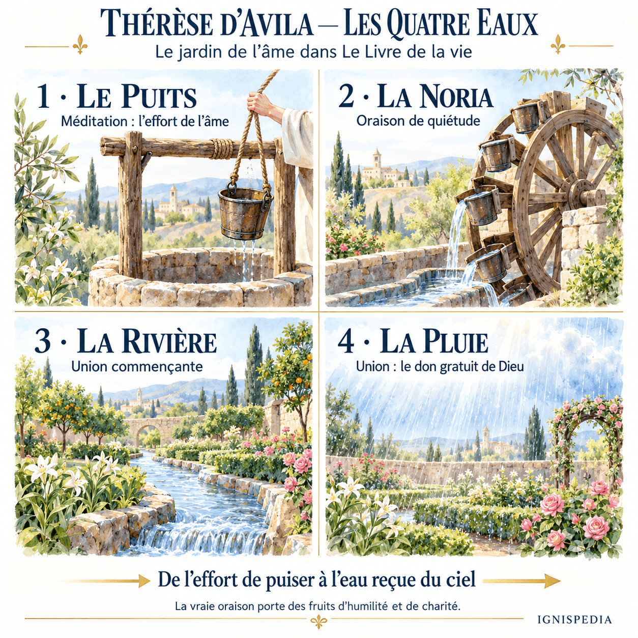 Le puits, la noria, la rivière et la pluie : les quatre eaux de l’oraison