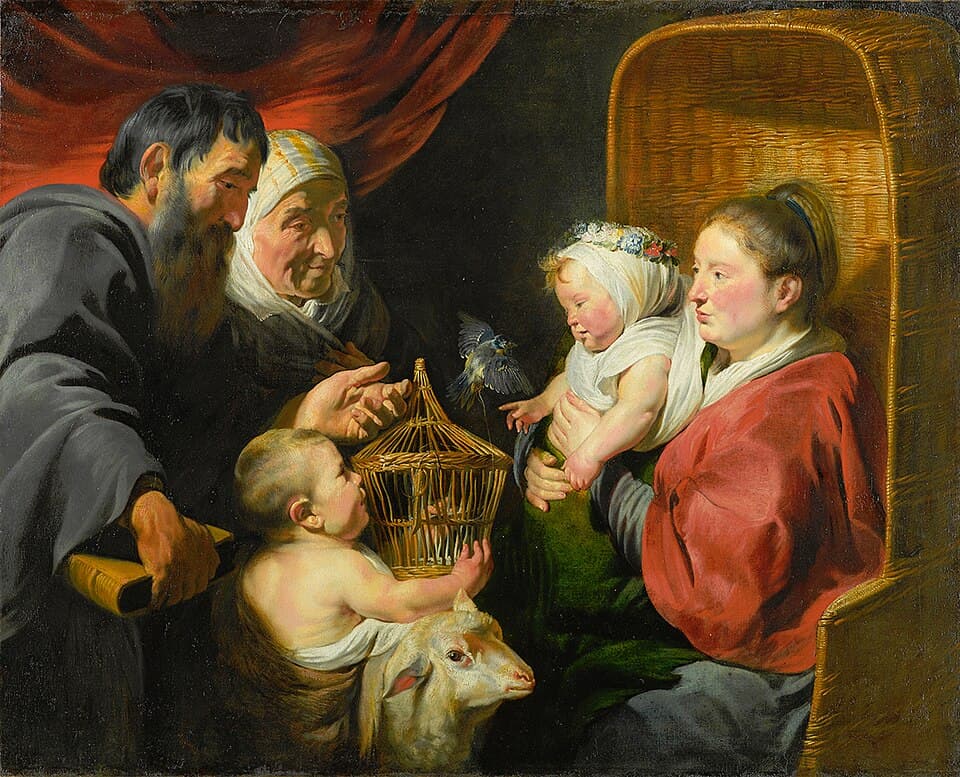 La Vierge et l'Enfant Jésus avec saint Jean-Baptiste et ses parents Zacharie et Élisabeth, peinture de Jacob Jordaens