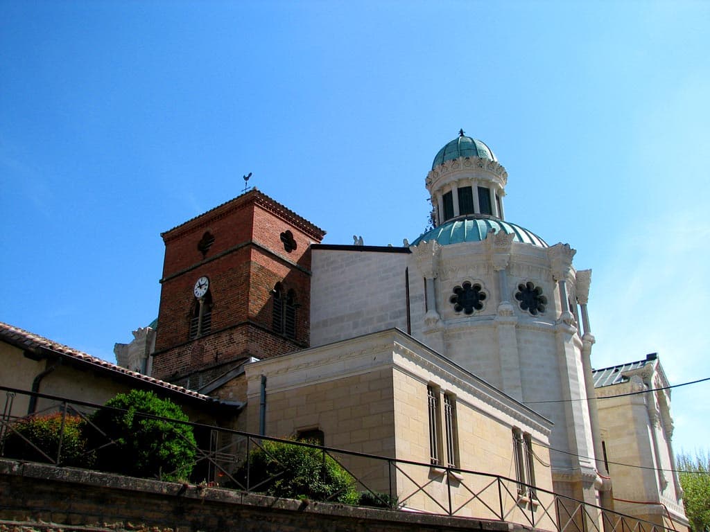 Façade and bell tower of the basilica of Ars