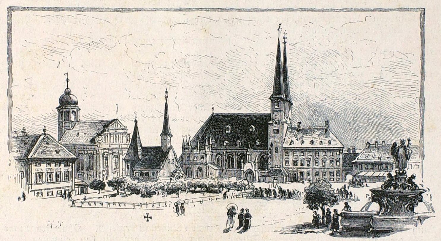 Гравированный вид площади Капелльплац в Альтэттинге, 1886 год