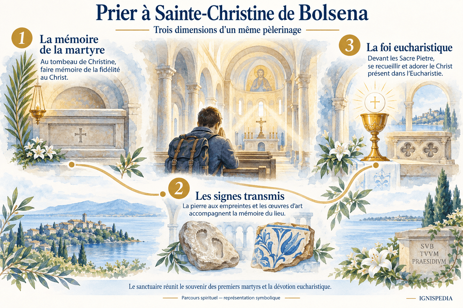 Tre punti di riferimento del pellegrinaggio: la tomba, la memoria di Cristina e l'Eucaristia