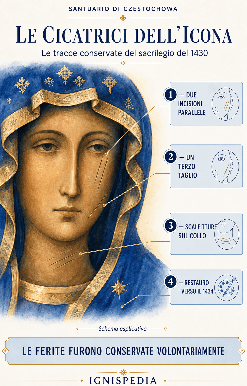 Schema delle incisioni e delle scalfitture conservate sull'icona dal 1430