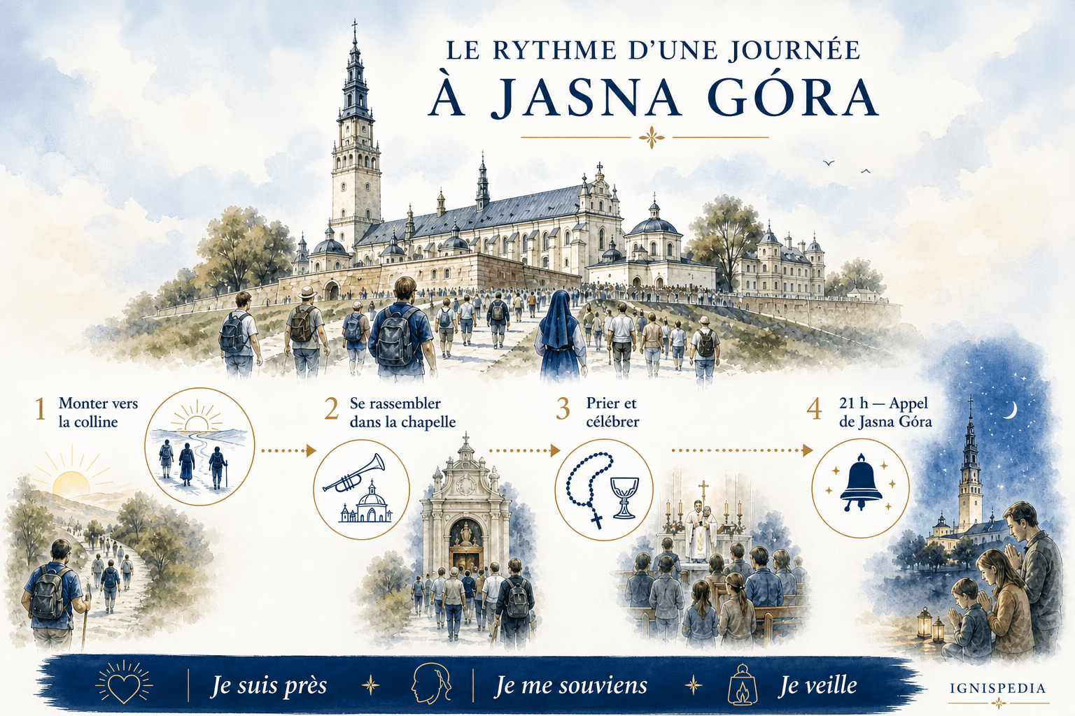 Les quatre temps d'une journée spirituelle à Jasna Góra, du pèlerinage à l'Appel de 21 heures