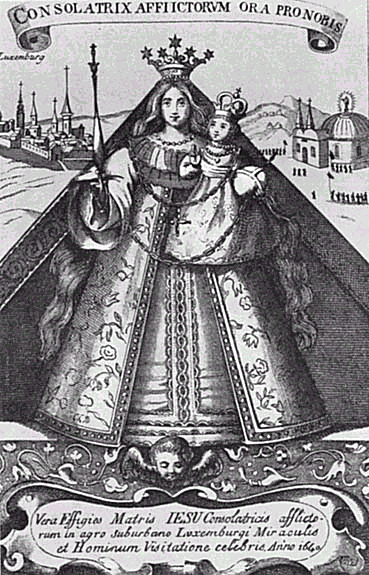 Гравюра 1640 года с Богоматерью Утешительницей скорбящих, чтимая в Кевеларе
