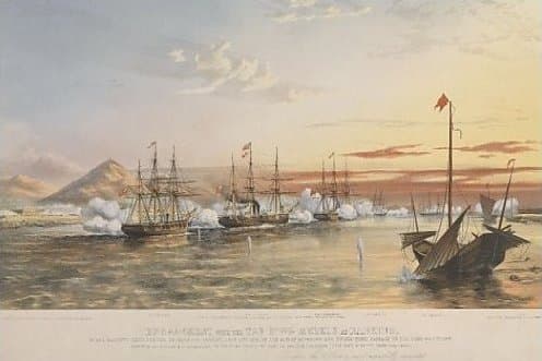 Британские корабли в бою с тайпинами у Нанкина в 1858 году