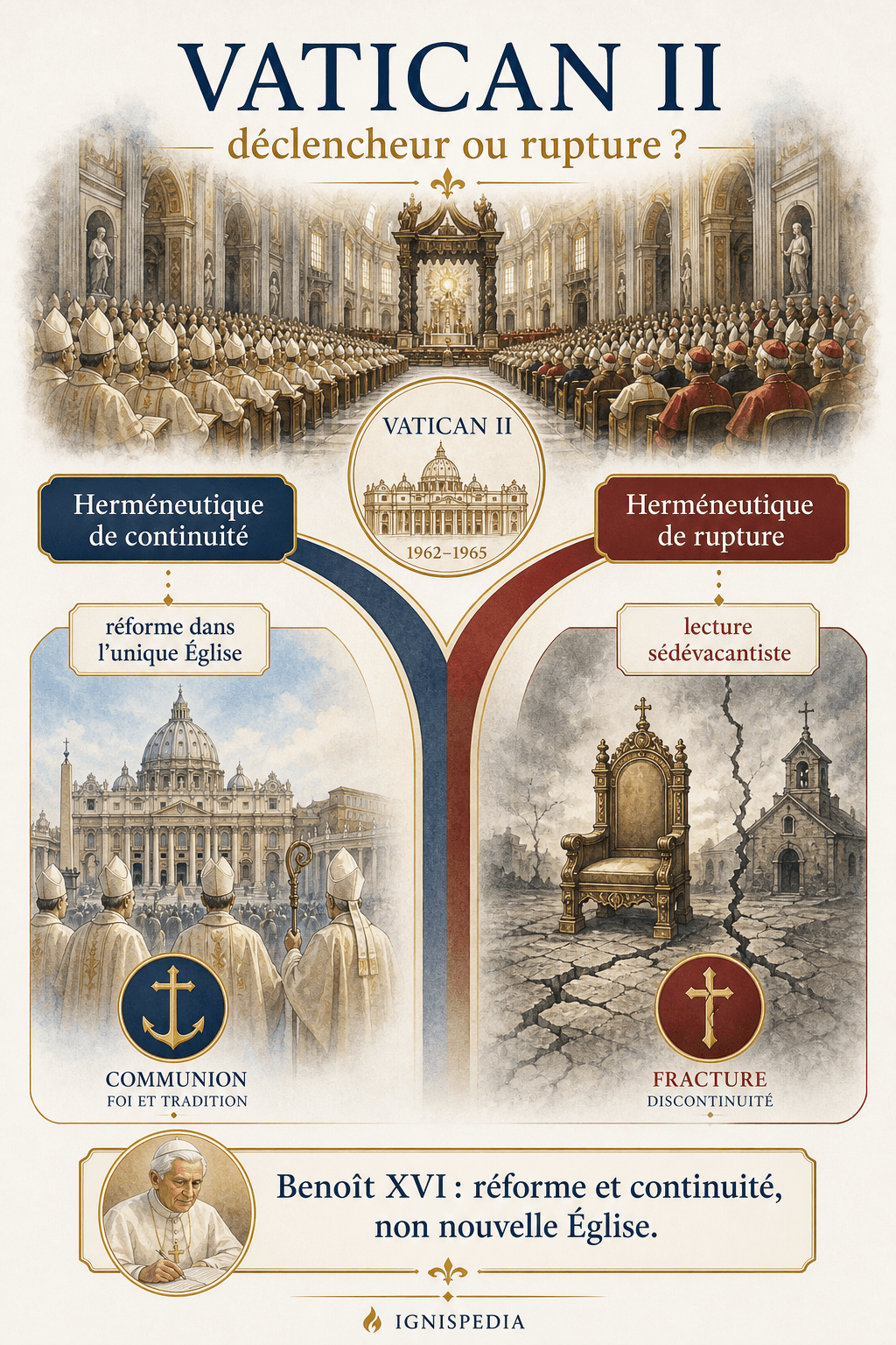 Infographie Ignispedia sur Vatican II et l'herméneutique catholique