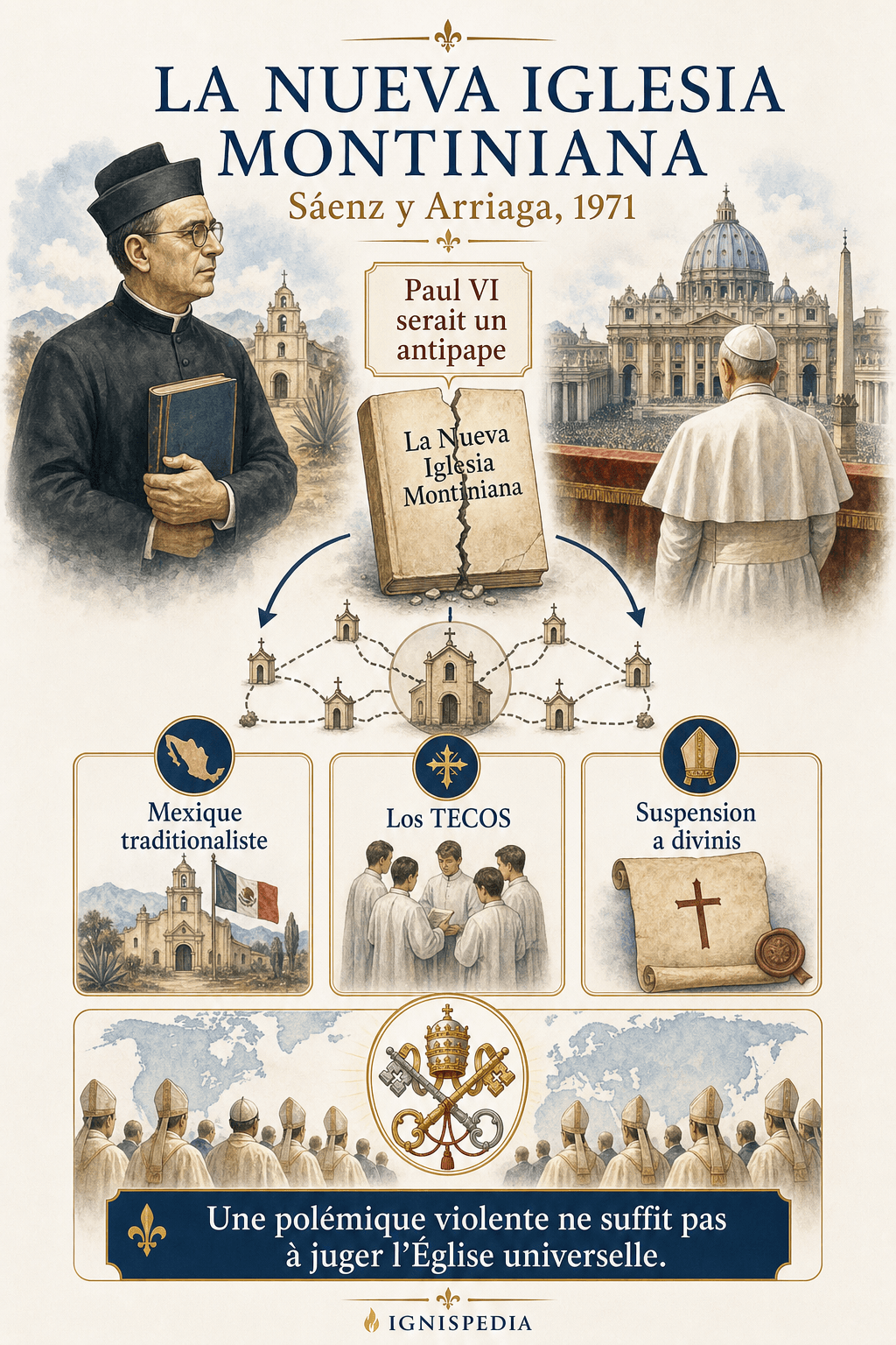 Infographie Ignispedia sur La Nueva Iglesia Montiniana de Sáenz y Arriaga