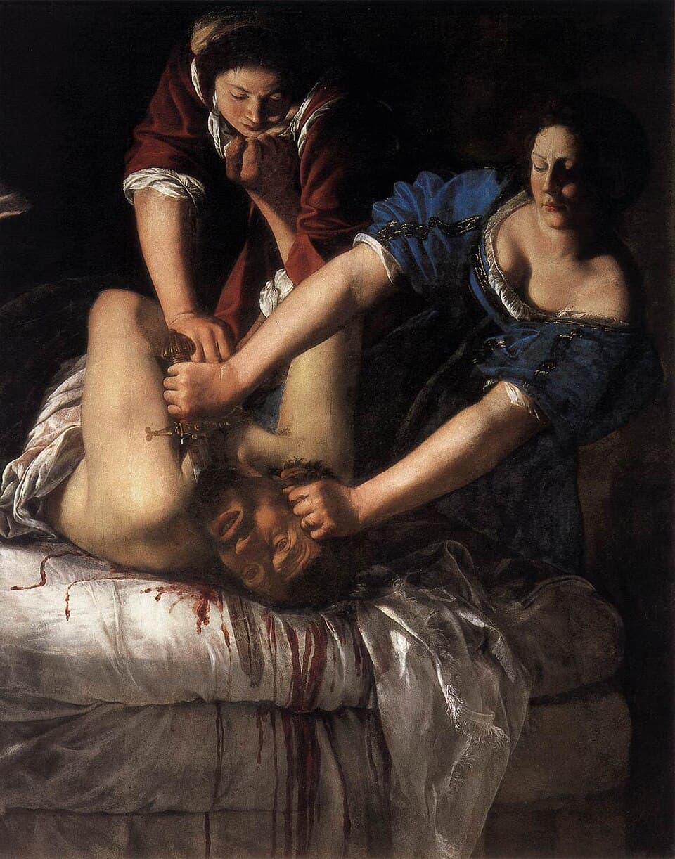 Peinture ancienne de Judith tenant la tete d Holopherne, illustrant le livre deuterocanonique de Judith