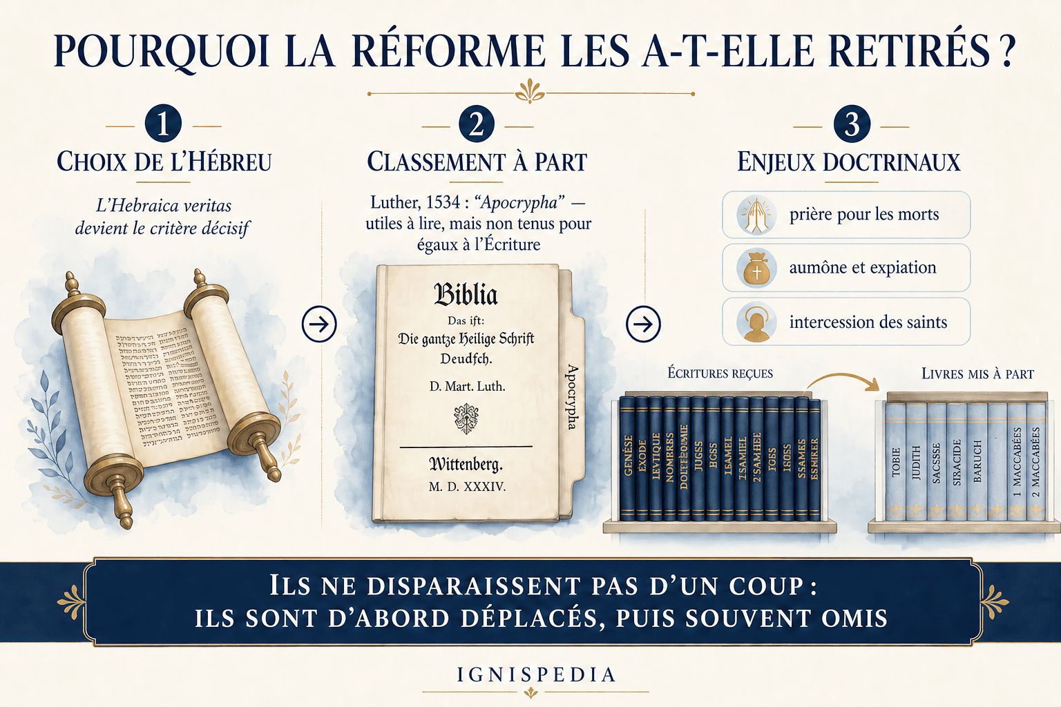 Infographie expliquant le retrait progressif des livres deutérocanoniques pendant la Réforme