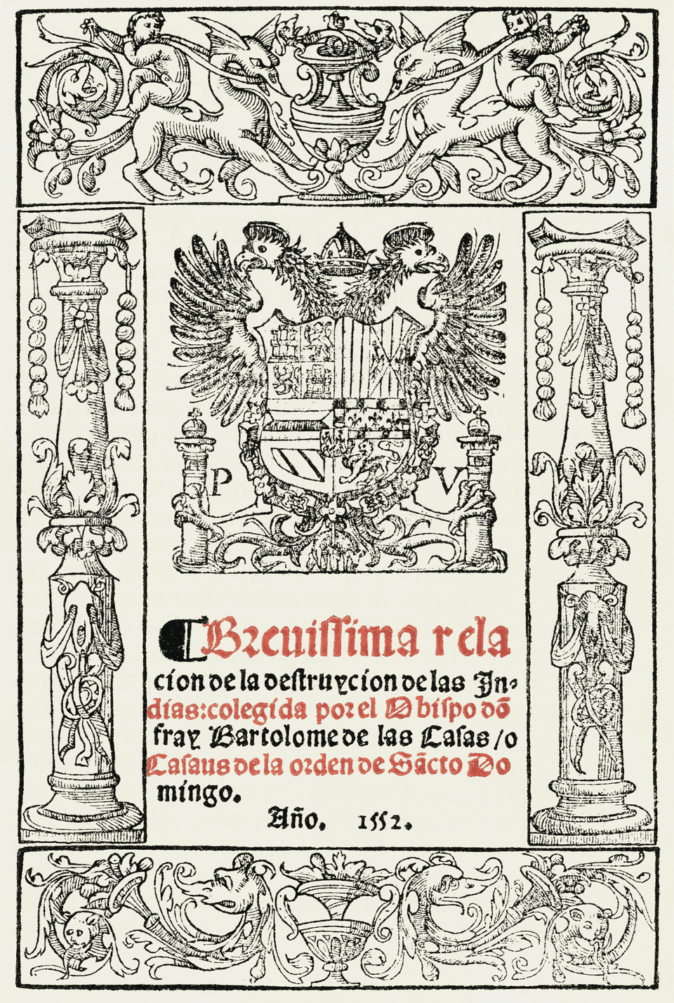 Page de titre originale de la Brevísima relación publiée à Séville en 1552