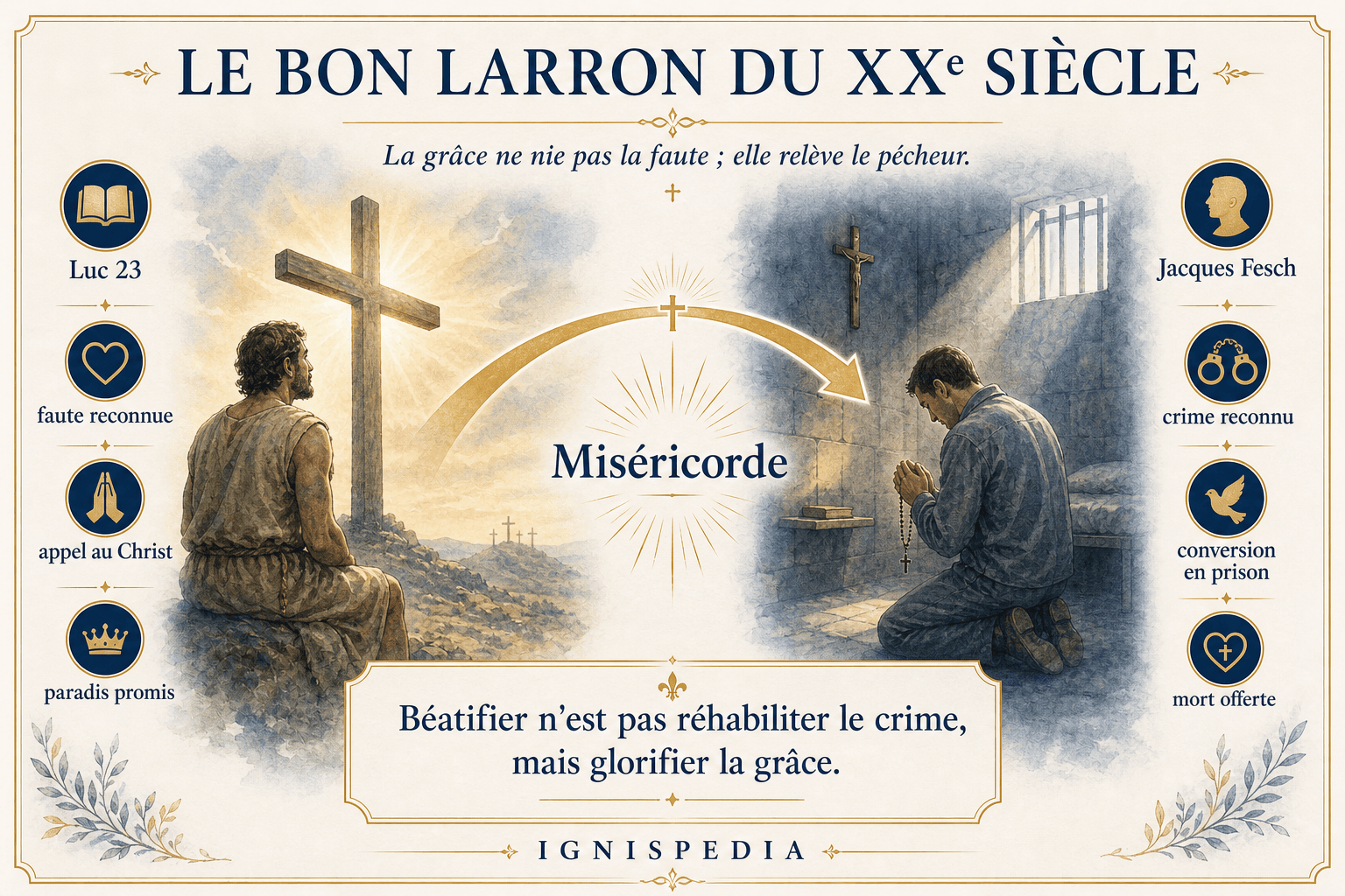 Infografica che confronta Jacques Fesch con il buon ladrone del Vangelo