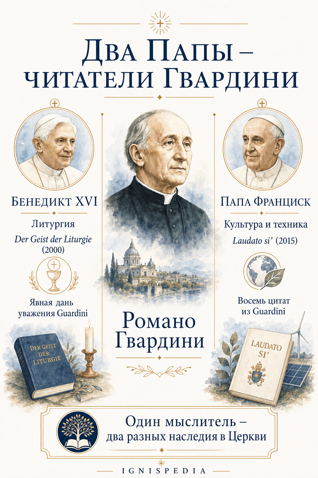 Русская инфографика о влиянии Романо Гвардини на Бенедикта XVI и папу Франциска