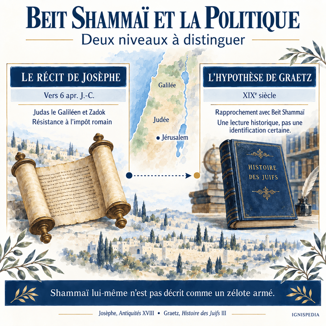 Distinction entre le récit antique de Josèphe et le rapprochement proposé par Graetz avec Beit Shammaï.
