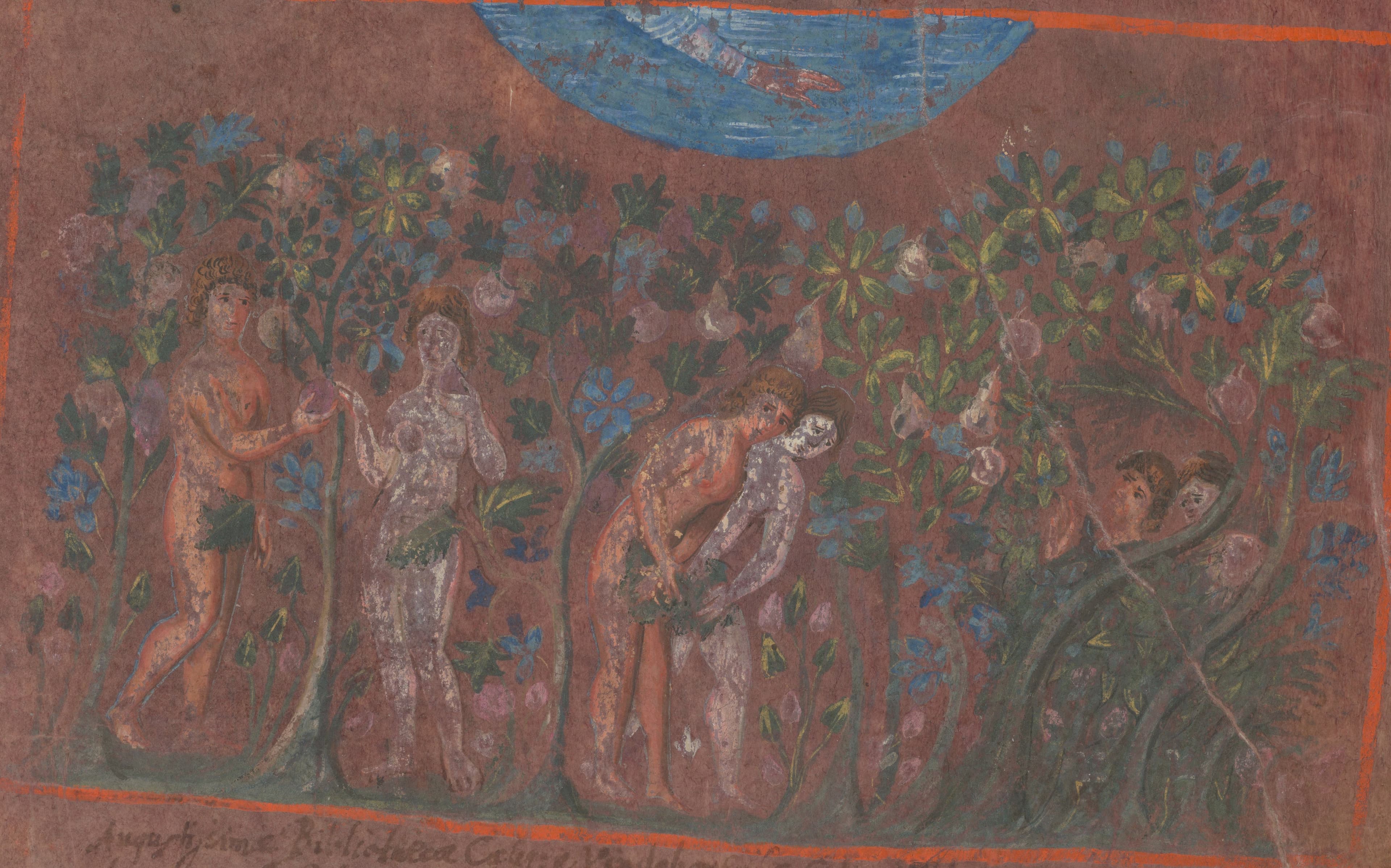 Adam und Eva im Paradies, Miniatur des 6. Jahrhunderts aus der Wiener Genesis.