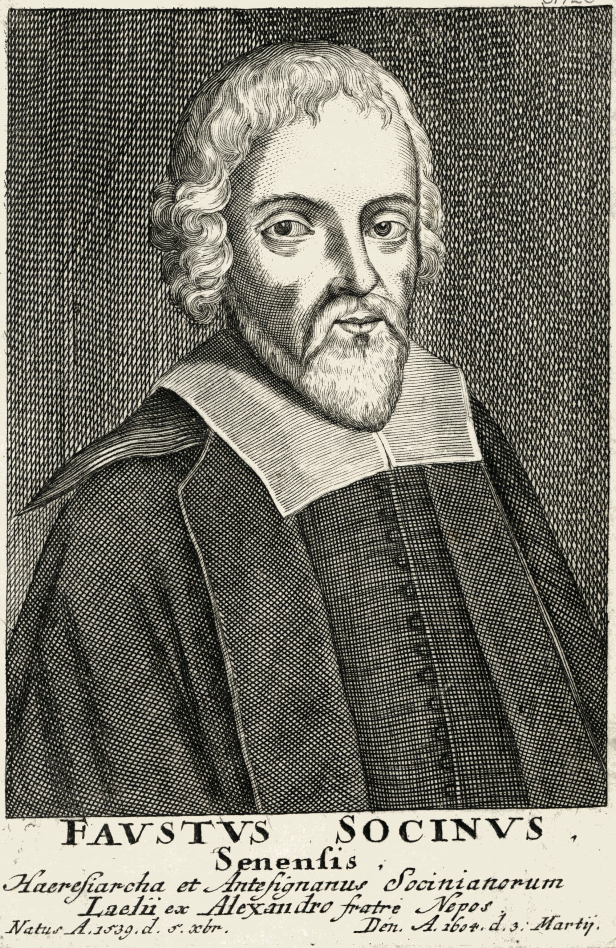 Retrato grabado de Fausto Socino en una edición de 1739