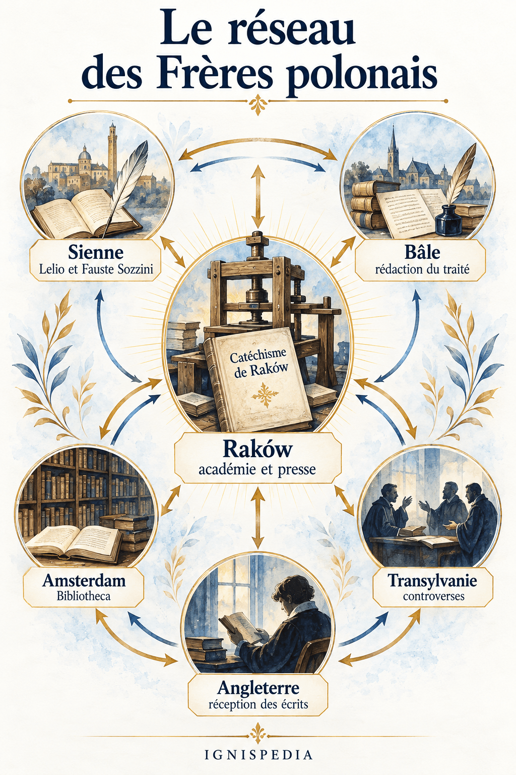 Schéma des pôles intellectuels du socinianisme autour de Raków