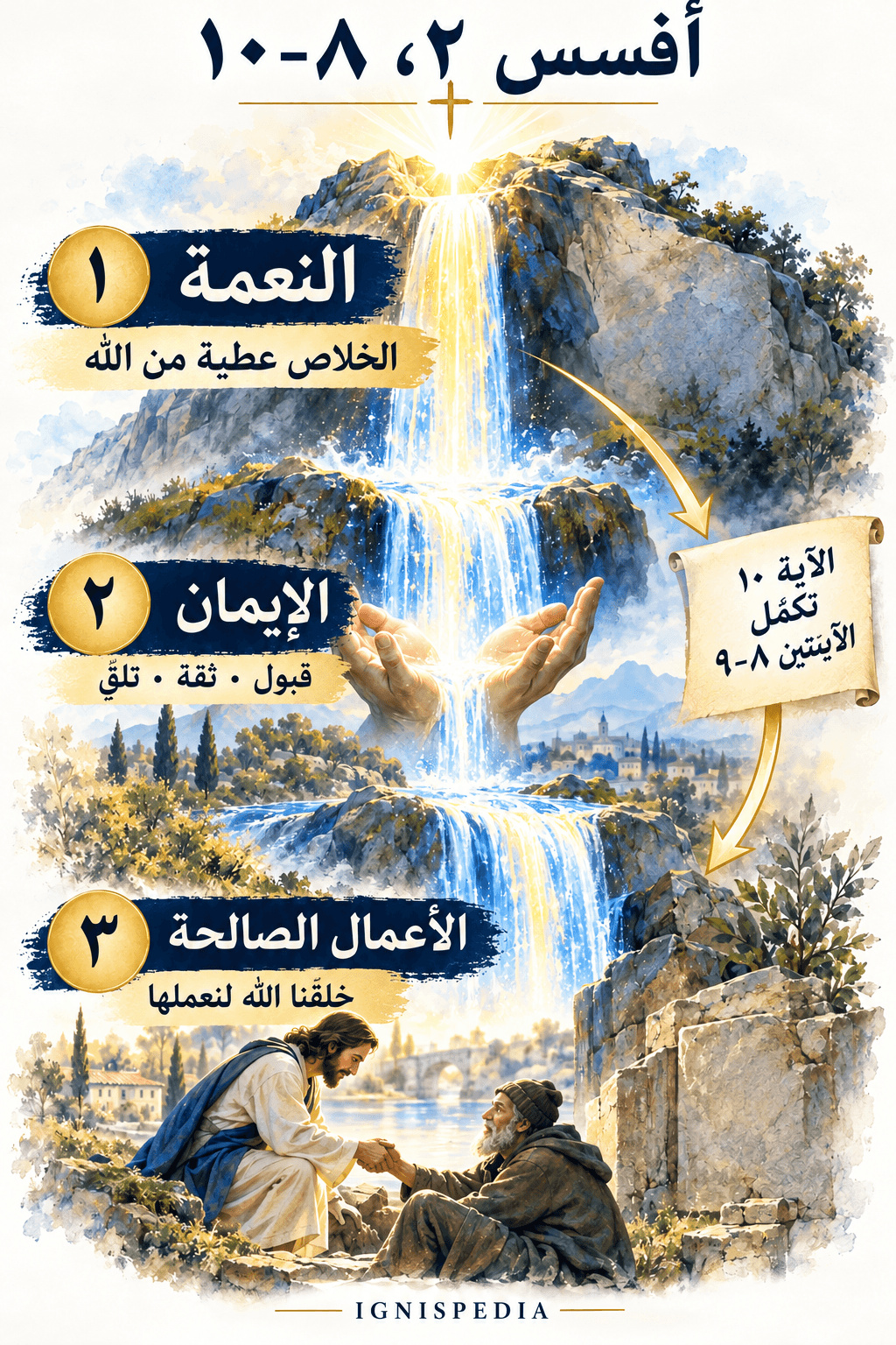 أفسس 2، 8-10: النعمة المعطاة، والإيمان المقبول، ثم الأعمال الصالحة التي أعدّها الله