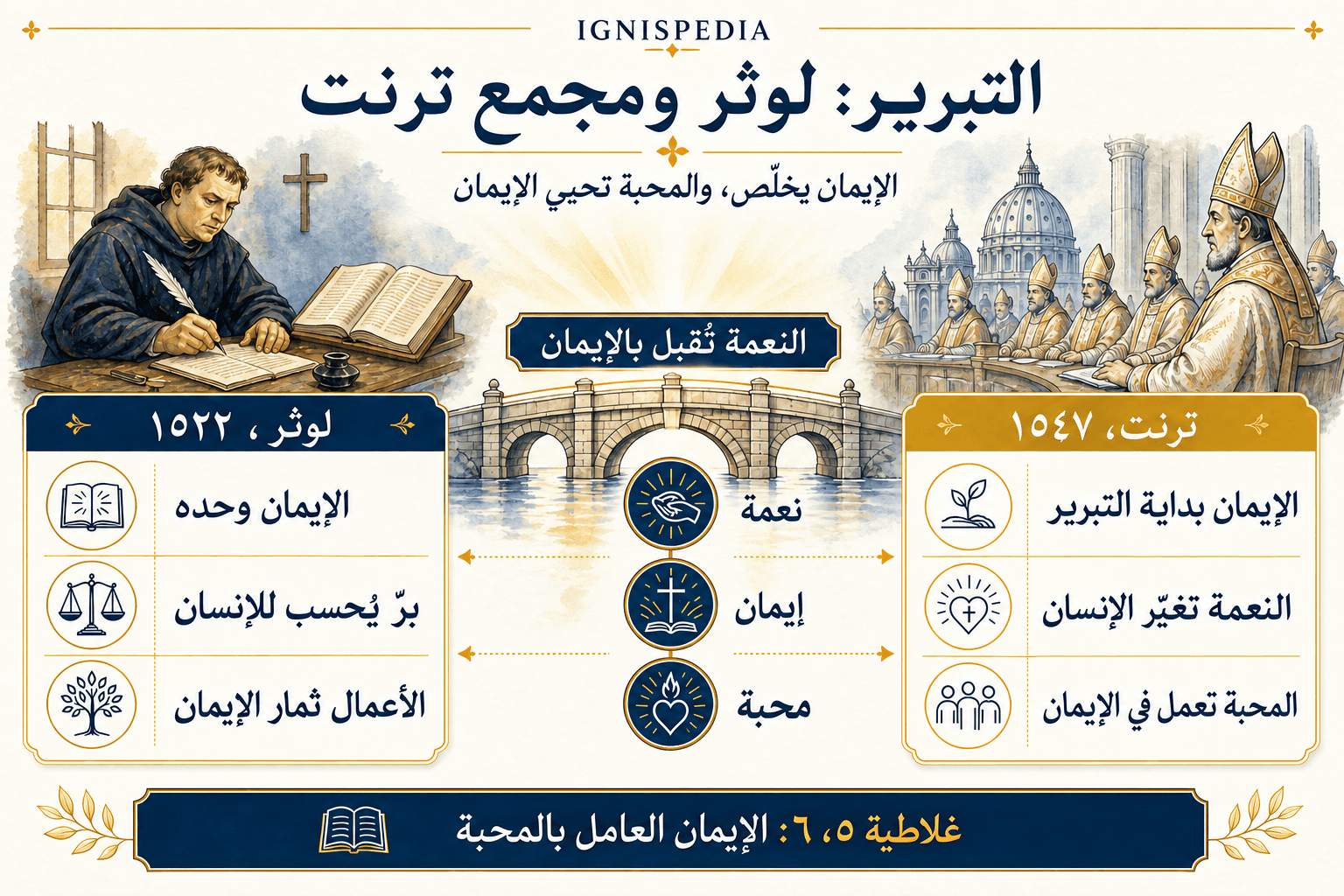 مقارنة بين التبرير عند لوثر (sola fide) وعند مجمع ترنت