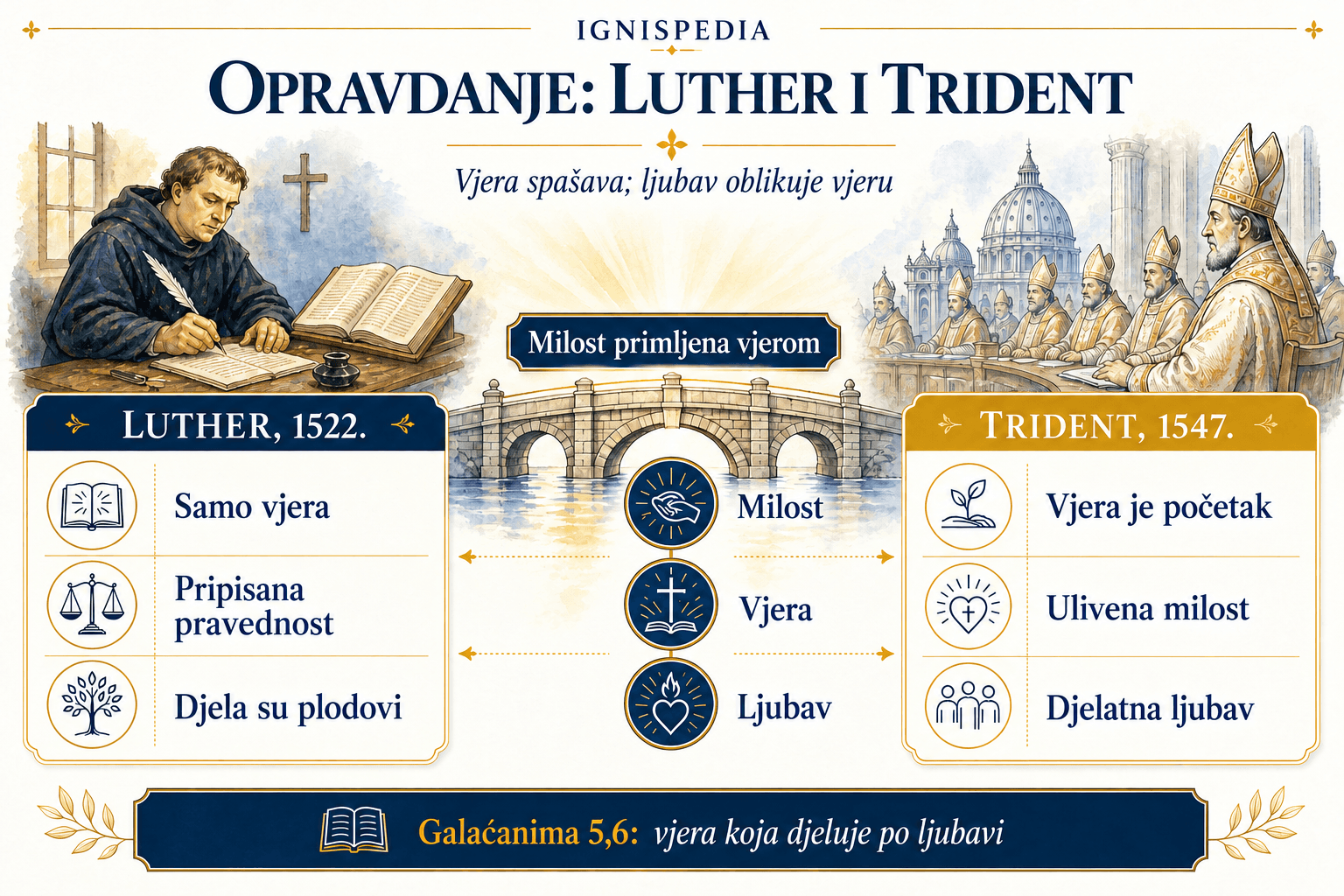 Usporedba opravdanja prema Lutheru (sola fide) i prema Tridentskom saboru