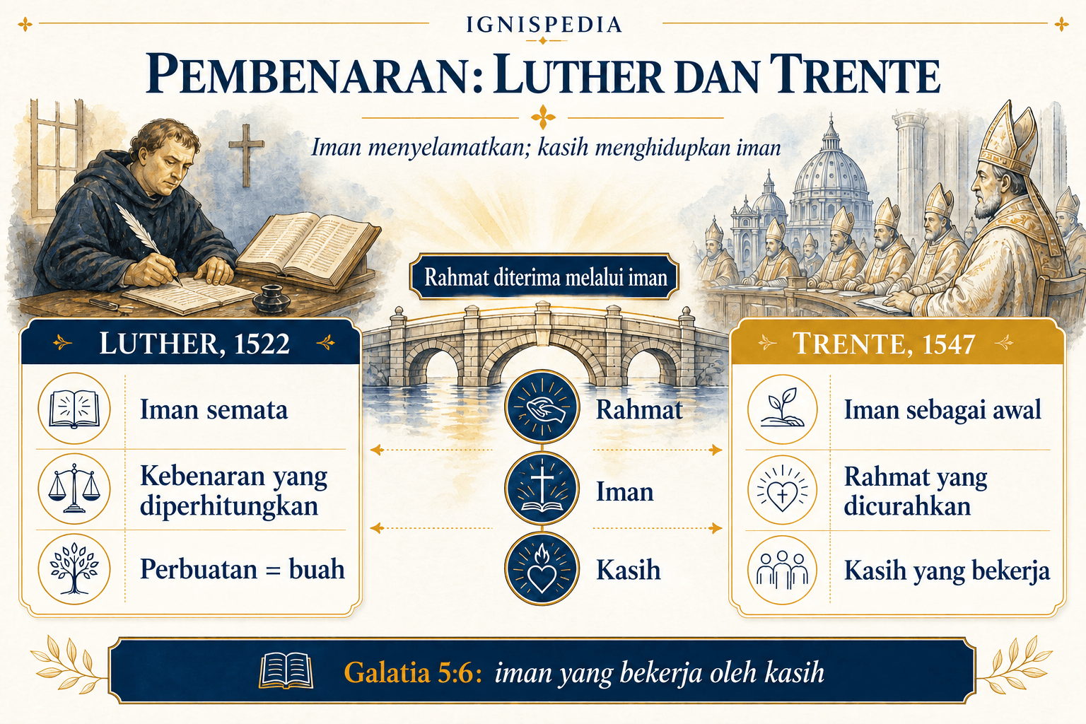 Perbandingan antara pembenaran menurut Luther (sola fide) dan menurut Konsili Trente