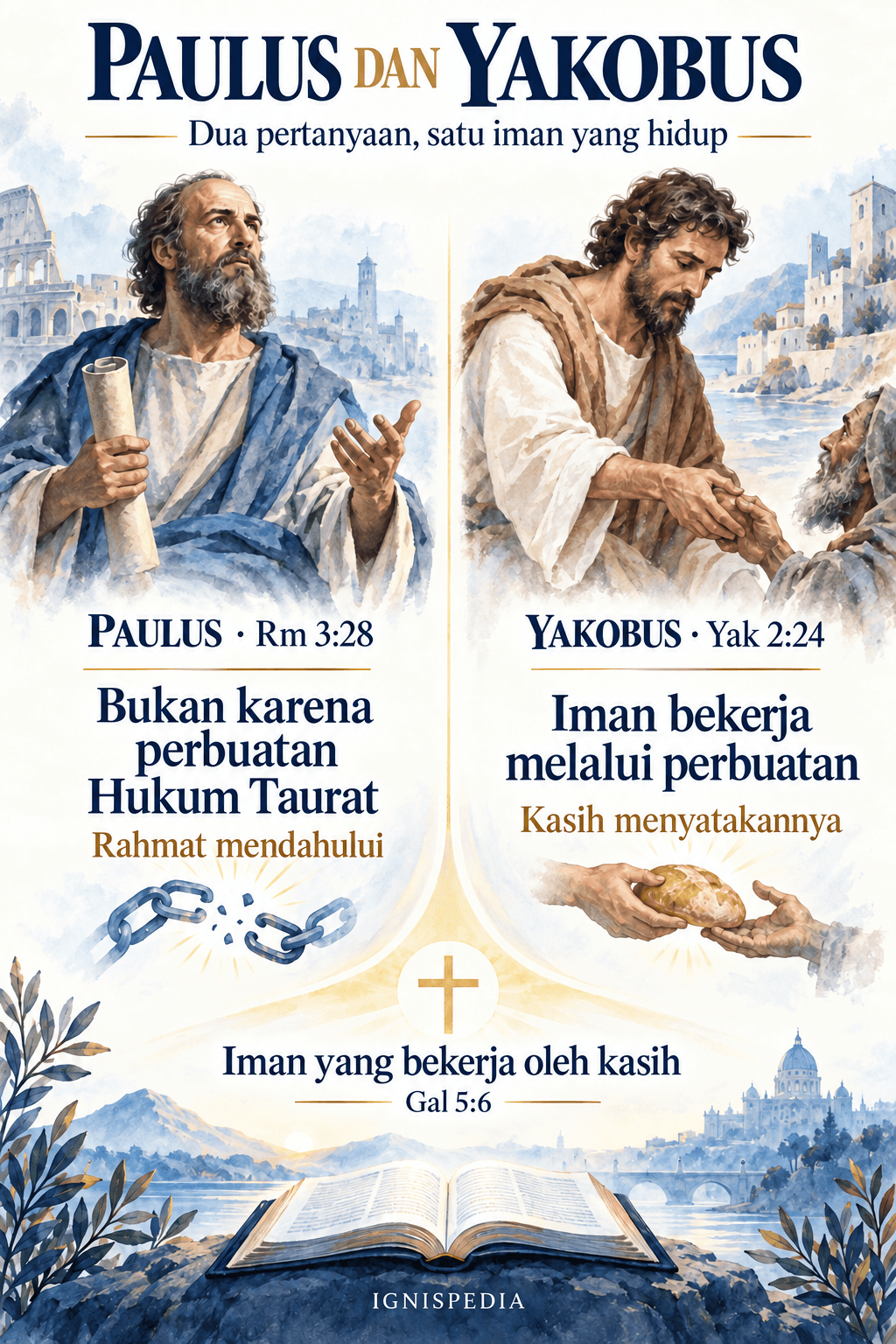 Paulus berbicara tentang perbuatan-perbuatan Hukum; Yakobus menggambarkan iman yang bekerja melalui perbuatan-perbuatan kasih