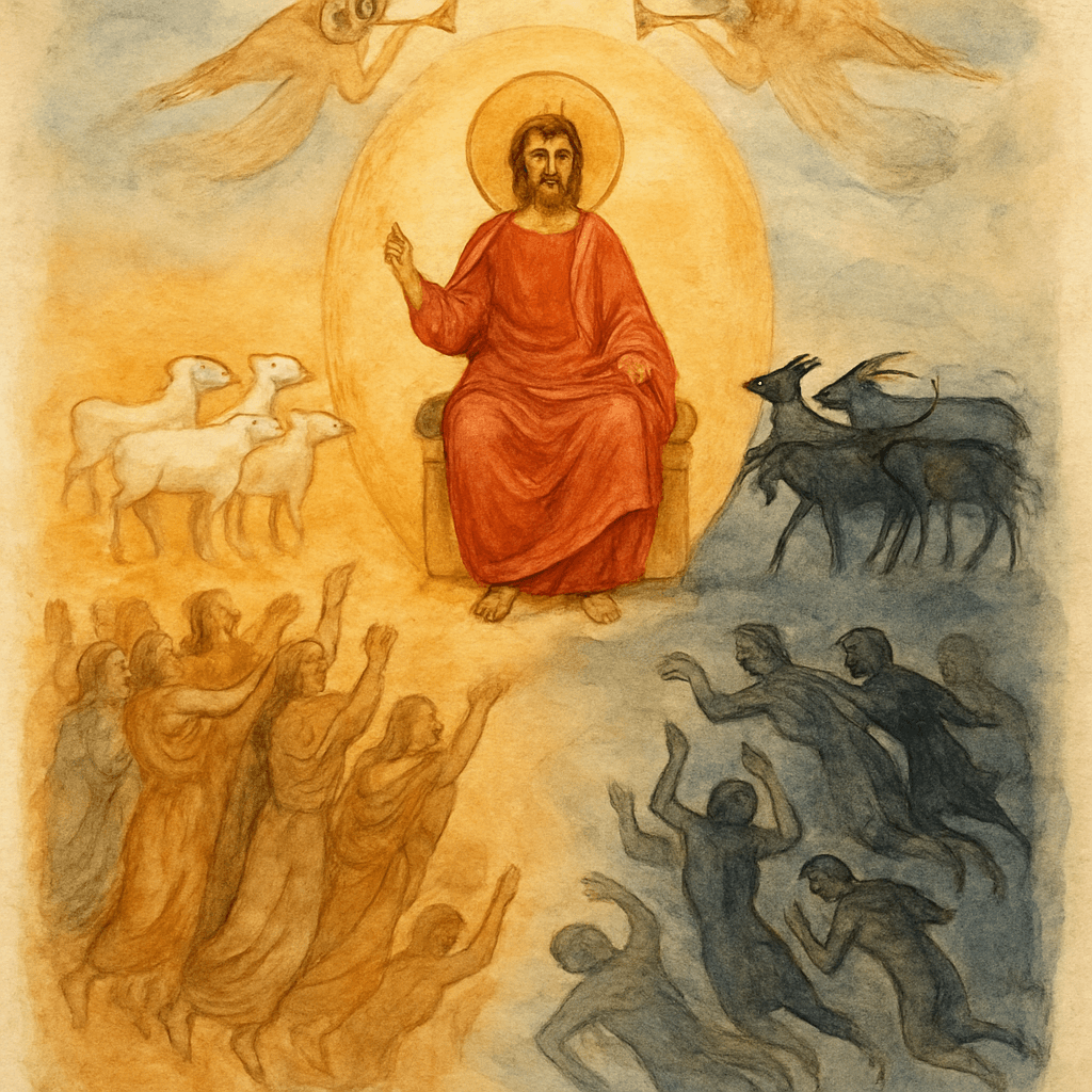 Watercolor of the Last Judgment — separation of the sheep and the goats (Mt 25)