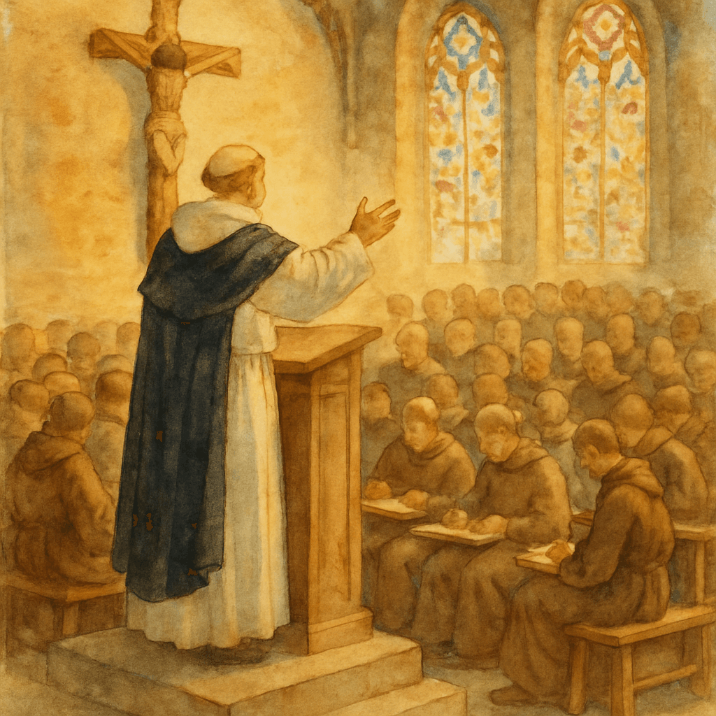 Der heilige Thomas von Aquin beim Lehren der Gnadenlehre in der Summa theologiae