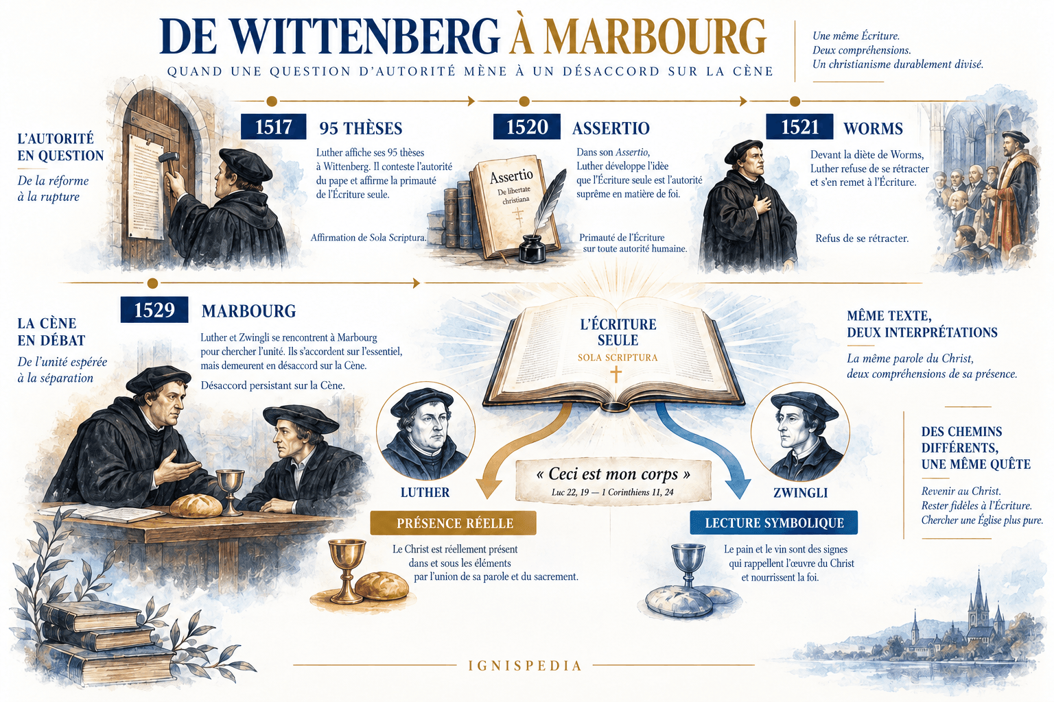 1517'den 1529'a Wittenberg'den Marburg'a uzanan, Luther ile Zwingli arasındaki efkaristiya ayrılığını gösteren şerit