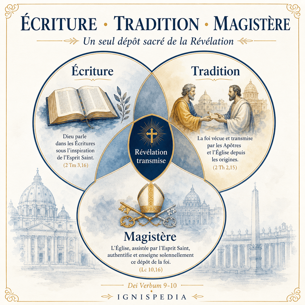 Diagramme de Venn de la Révélation catholique : Écriture, Tradition, Magistère