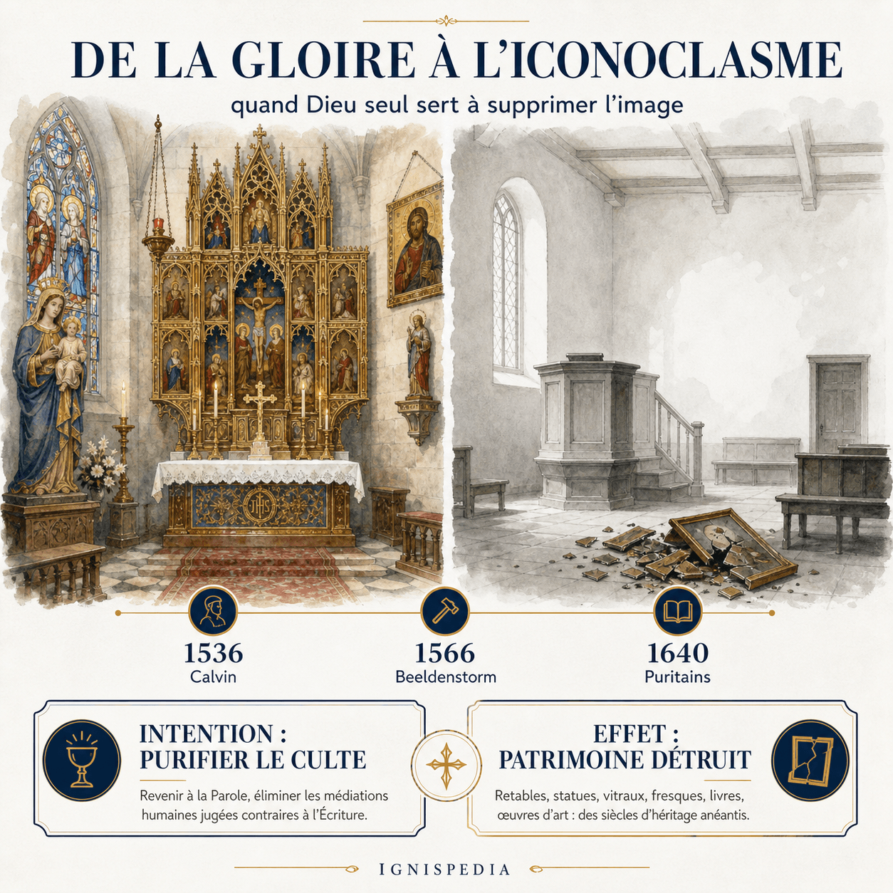 Infographie du passage de Soli Deo Gloria à l'iconoclasme réformé