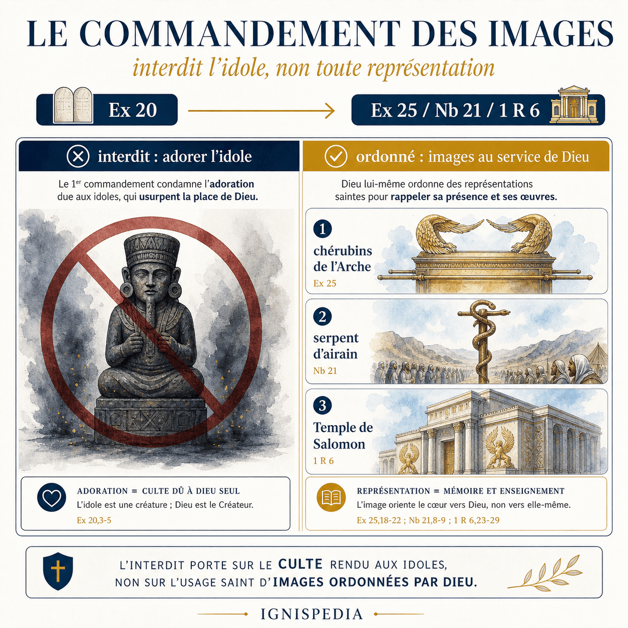 Infographie biblique sur le commandement des images et les représentations ordonnées par Dieu