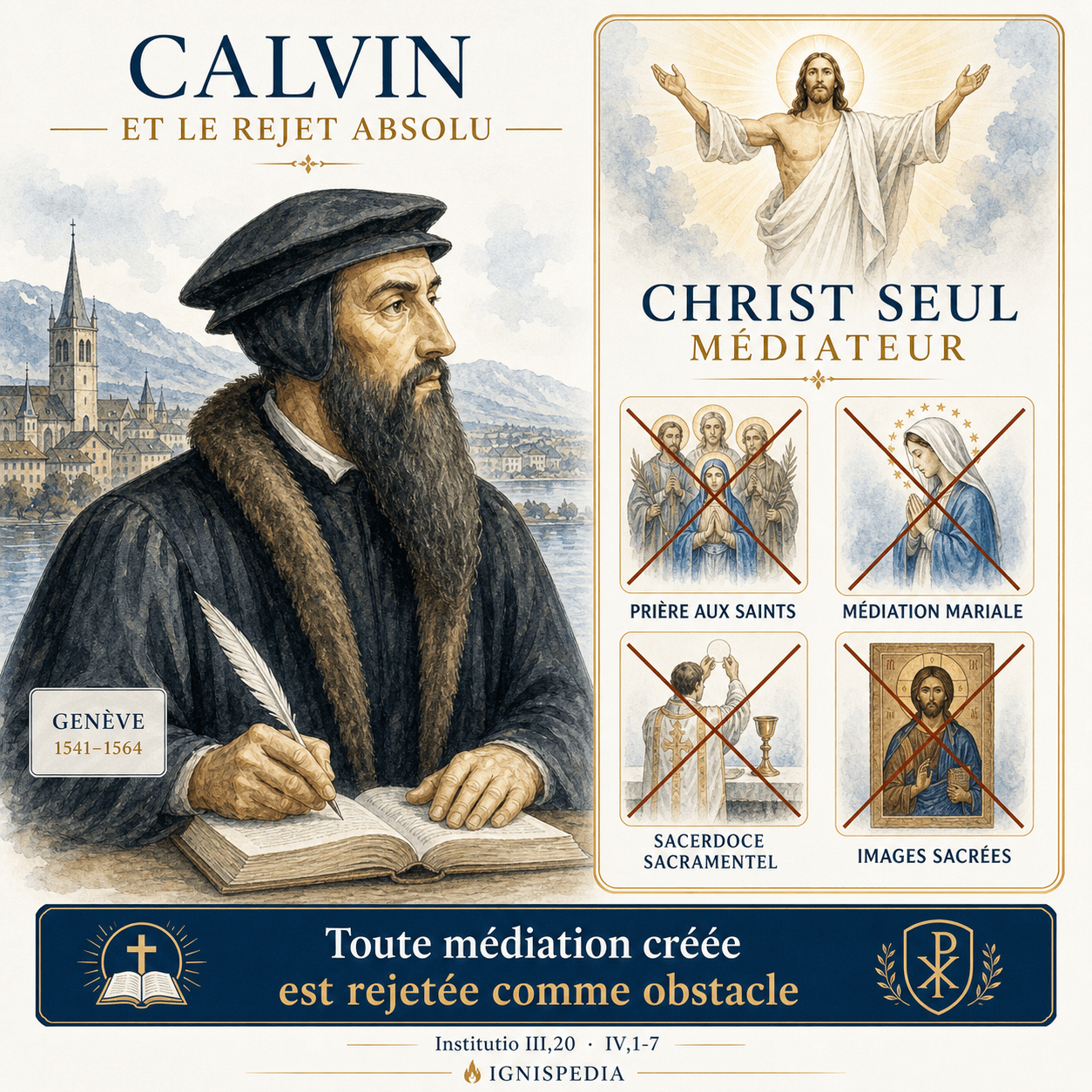 Infographie Calvin : rejet des médiations créées au nom du Christ seul médiateur
