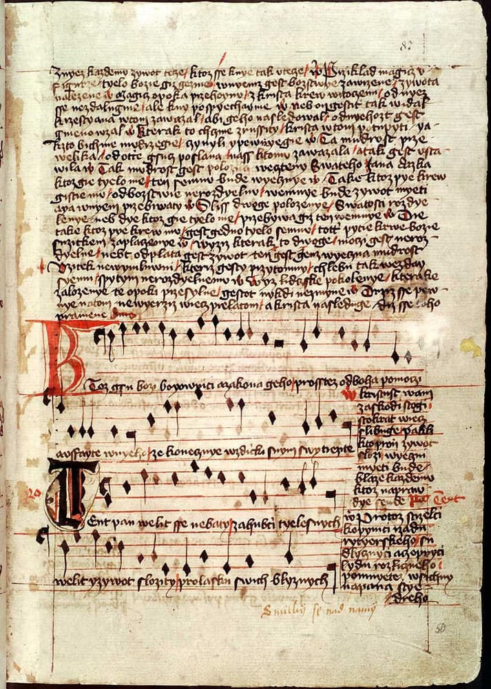 Pagina manoscritta del cantico ussita con notazione musicale