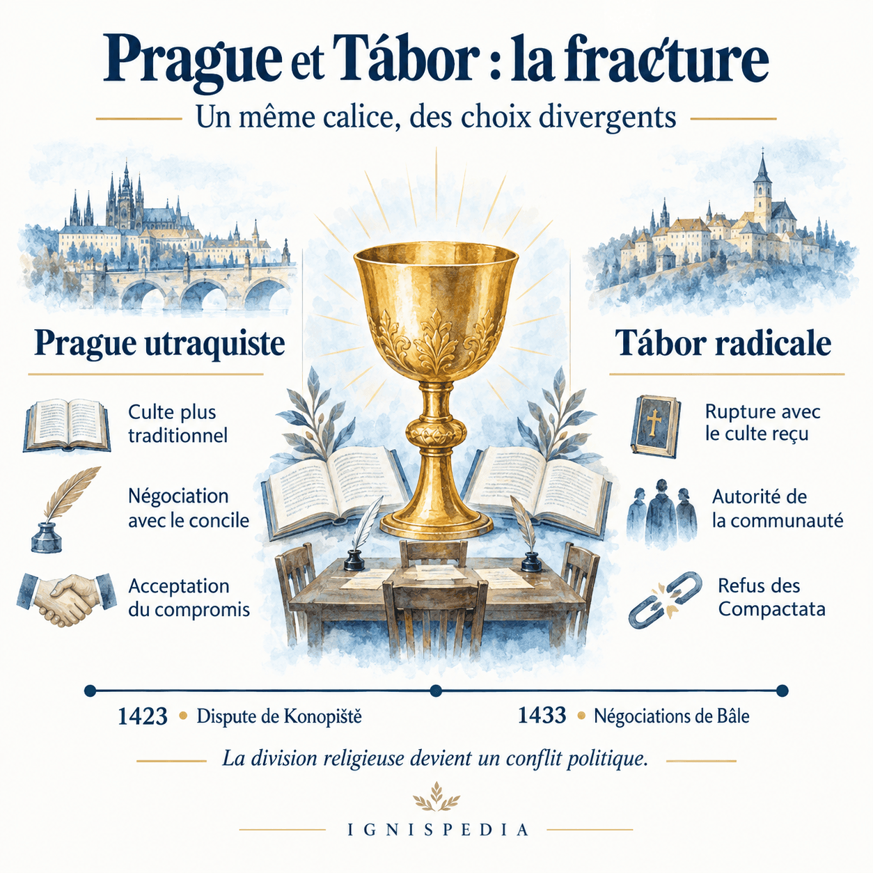 Divergenze tra Praga utraquista e Tábor radicale sul culto e sui Compactata