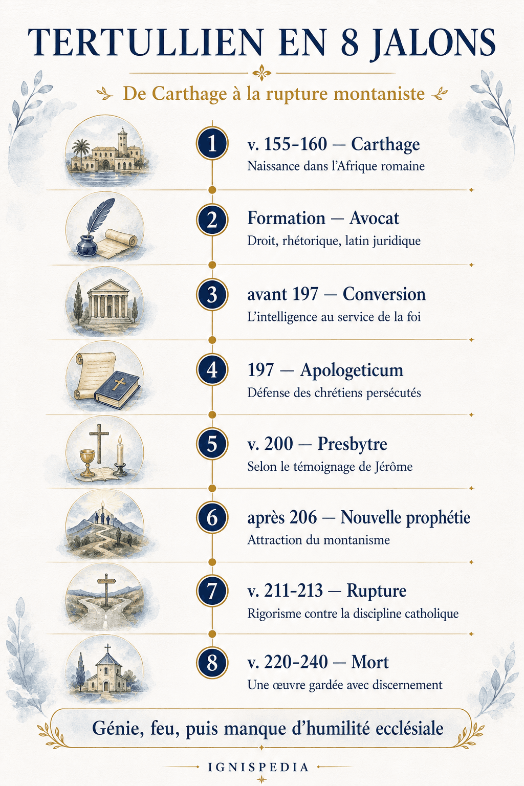 Frise chronologique : Tertullien en huit jalons