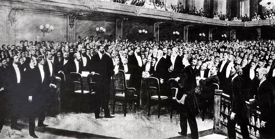 Theodor Herzl na pierwszym Kongresie Syjonistycznym w Bazylei w 1897 roku
