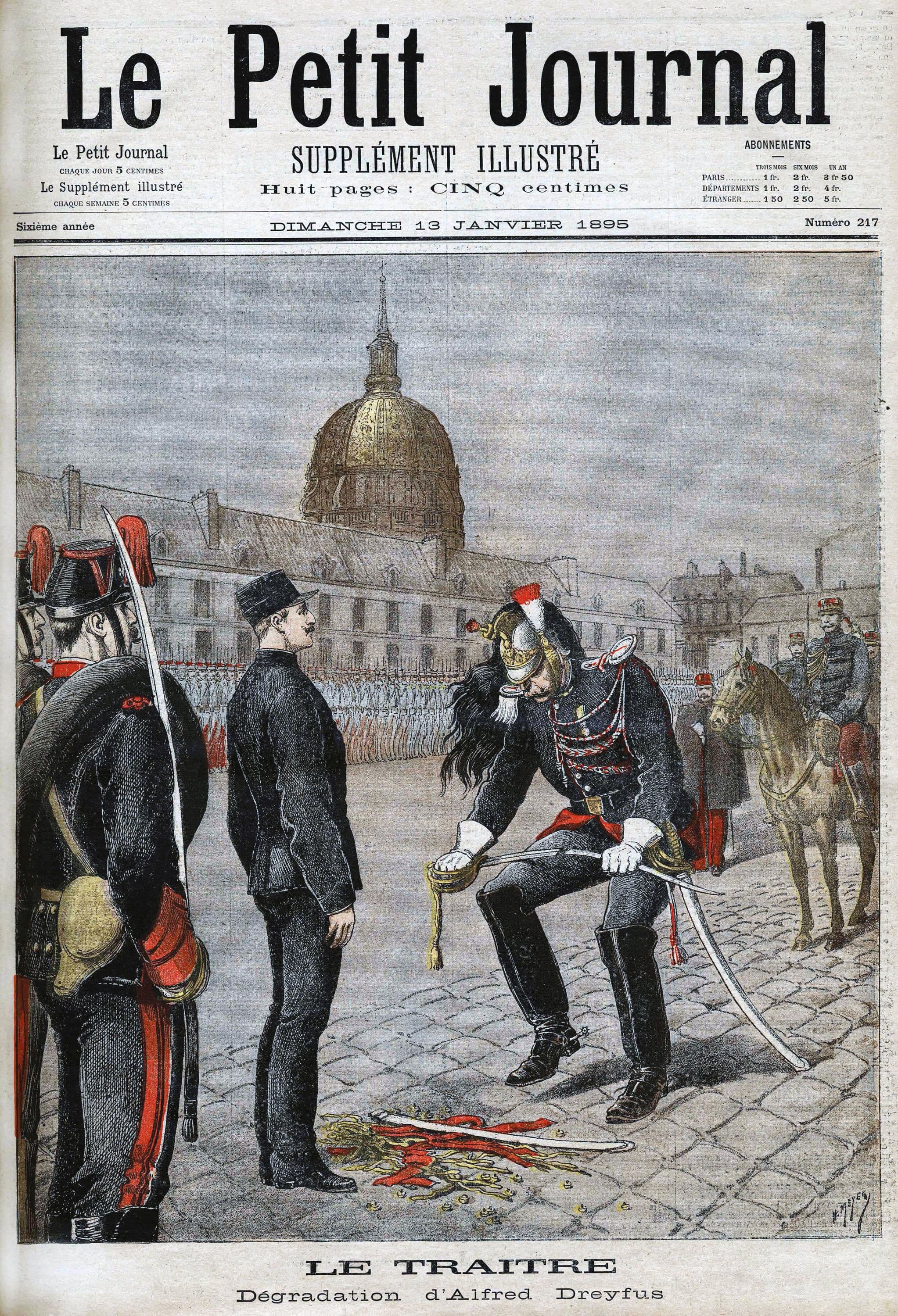 Rycina przedstawiająca publiczną degradację Alfreda Dreyfusa w Paryżu w 1895 roku