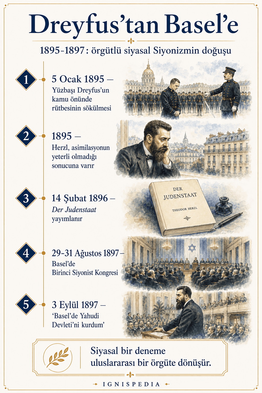 1895'ten 1897'ye Dreyfus'tan Basel'e görsel kronoloji
